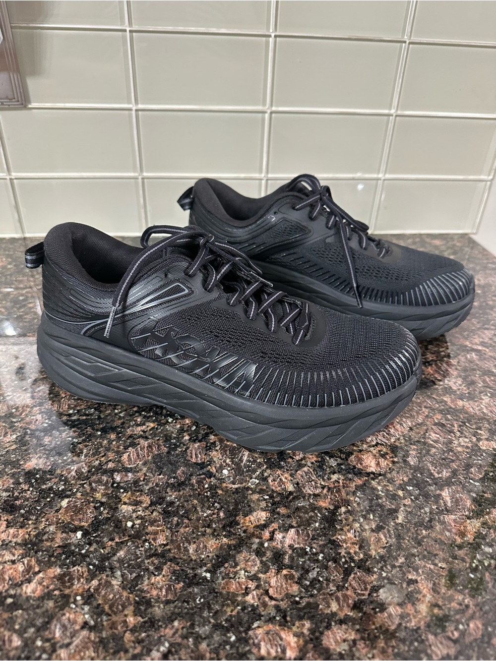 Hoka Bondi 7 Black Athletic Sneakers 9Wide